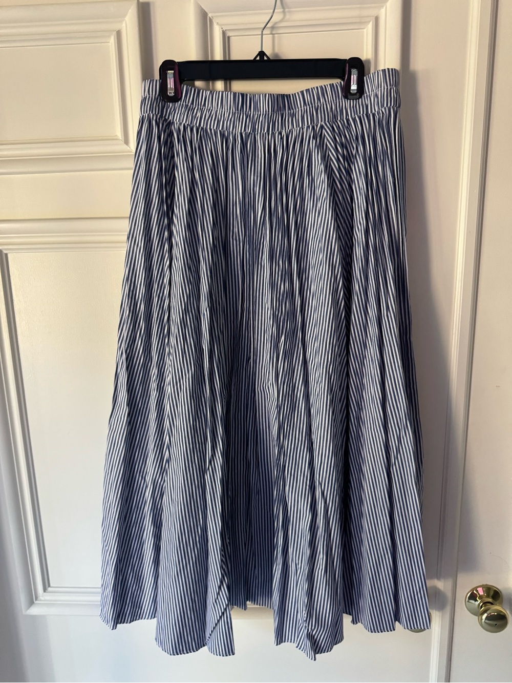 J. Crew Navy and White Striped Midi Skirt